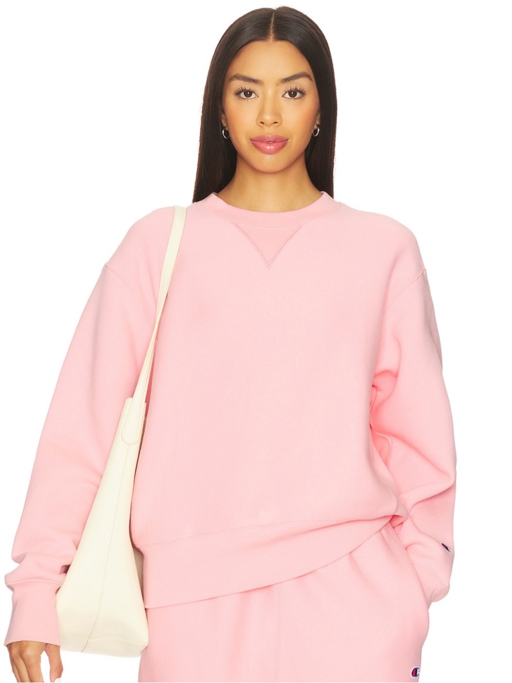 Champion Essentials Reverse Weave Crew Neck Sweatshirt in Coral Glow NWOT